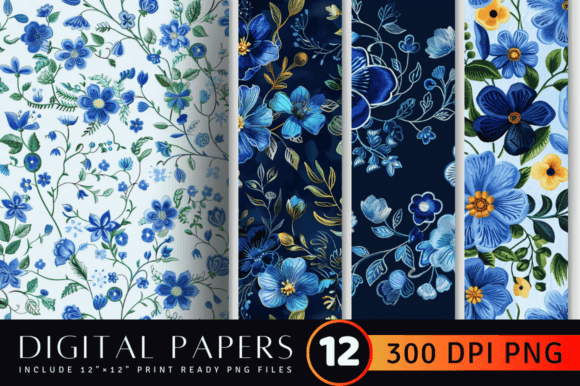 Reviewing Blue Embroidery Flowers Digital Paper for Craft Fairs